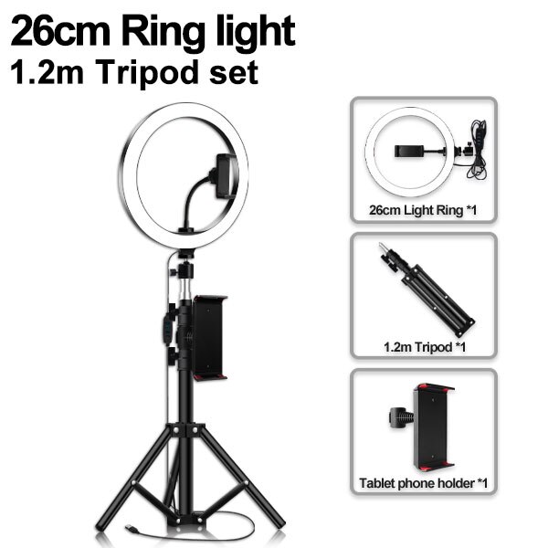 10 zoll Ring Licht Mit Stativ Telefon Halter Für iPad Fotografie Studio Video LED Ring Lampe 5600K Mit USB Stecker Für Make-Up: 26cm type 120cm