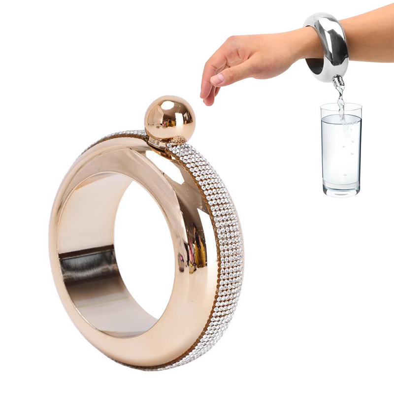 Wine Bottle Bangle Hip Flask Round Chic Hip Flask Bracelet Shape Water Bottle 3.5 Oz Drinkware For Whiskey Vodka