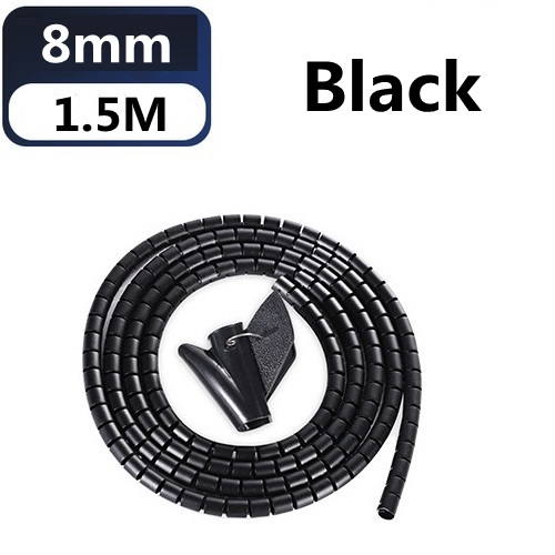 16/10/8 mm Flexible Spiral Cable Wire Protector Cable Organizer Computer Cord Protective Tube Clip Organizer Management Tools: 8mmX1.5m Black