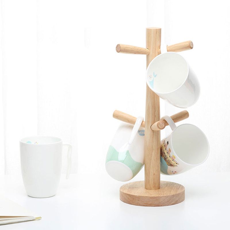 1Pc 6 Hooks Mug Holder Tree,Wooden Cup Holder Mug Tree Holder Rack Tabletop Holder,Tea Coffee Cup Mug Hoooks Mug Cup Tree