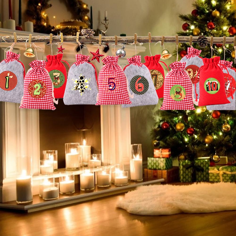 Kerst adventskalender stoffen zakken set decoratieve kerst aftelkalender snoepzakken voor thuisdecoratie spot