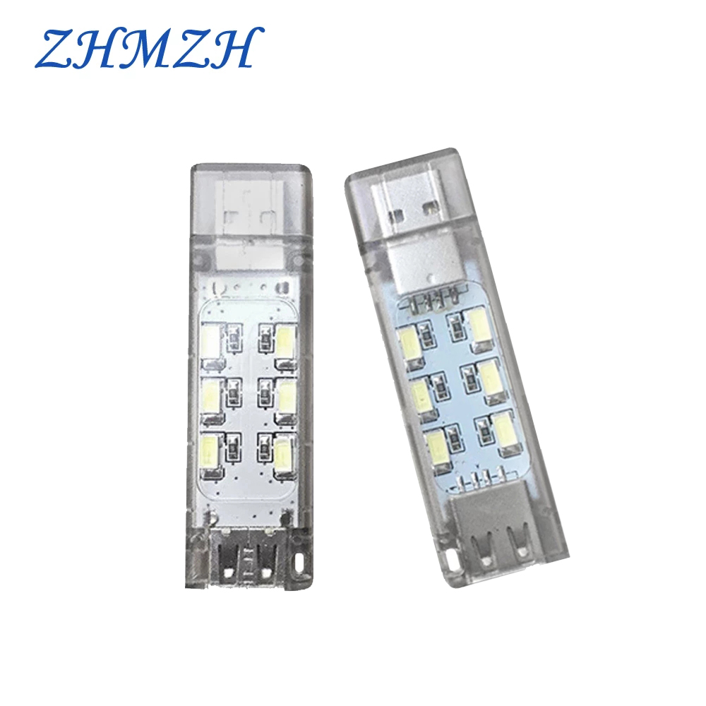 12 led'er mini-lampe usb led-natlampe han-til-hun-interface stabelbar læselampe med dobbelt emission ultralys boglampe