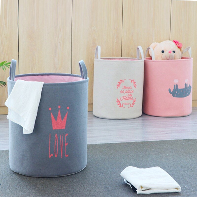 cotton linen large Round Collapsible Laundry Basket Dirty Clothes Organizer Toys Storage Box Bin Bucket Hamper With Handles