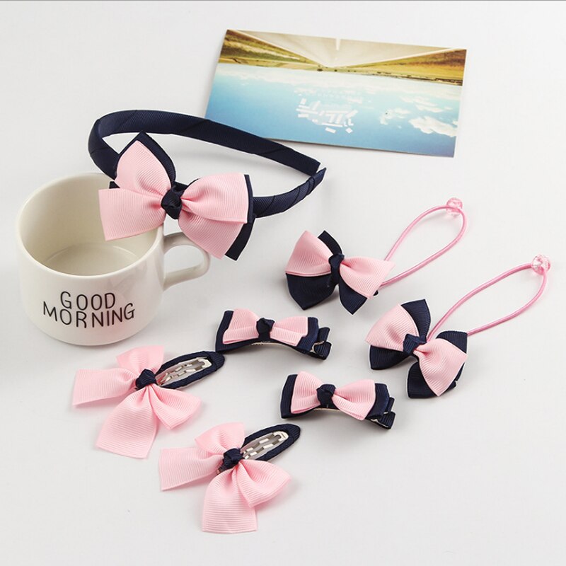 7 pièces/ensemble mignon enfants bandeau bébé fille chapeaux nœud Barrette bandeau nouveaux enfants bébé Dot ensembles bandeau