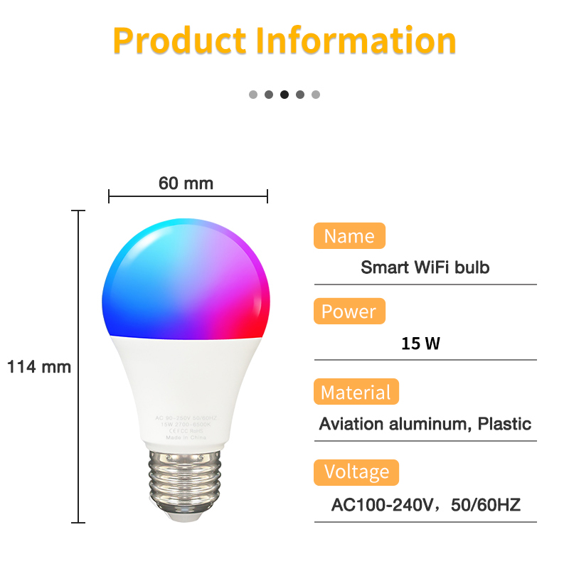 15w tuya smart pære wifi  e27 rgb+hvidt led lys lampe dæmpbare magiske pærer smartlife app stemmestyring via google home alexa