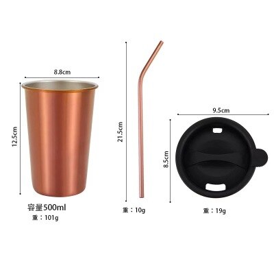 500ml metallinen muki 304 ruostumaton teräskuppi kannettava olkikannen eristys juoma-astia kahville maito olut matka leirintäkeittiö: 8