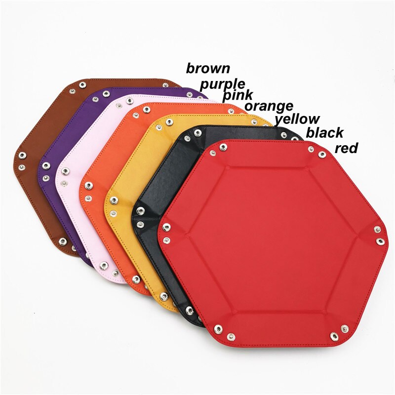 Foldbar sekskant terningebakke lilla terningeboks til rpg dnd spil terning opbevaringsetui 8 farver pu læder