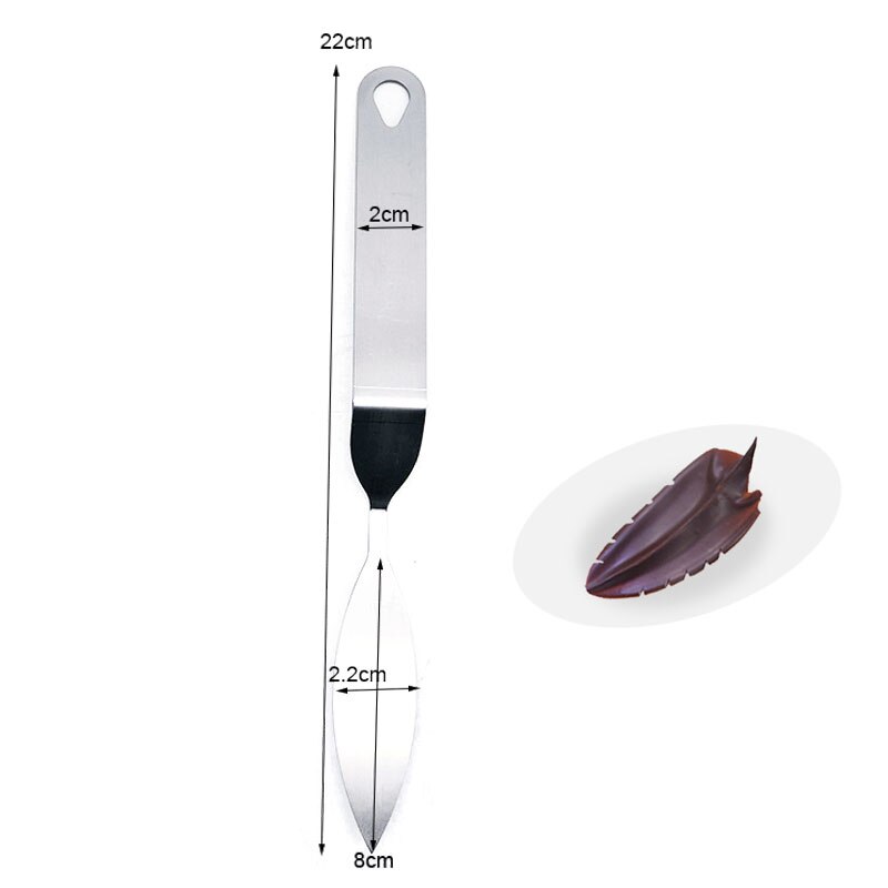 Rustfrit stål chokolade blade spatel kniv modellering fremstillingsværktøj chokolademousse kage dekorationsværktøj bagning til bageri: 01