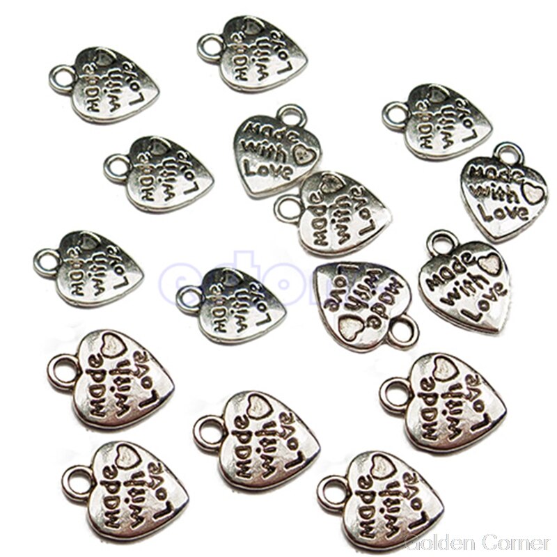 50 Stks/set Mode Metalen Gemaakt Met Liefde Cz Hart Bedels Hangers Ketting Kralen Voor Diy Big Hole Kralen Armbanden Bedels