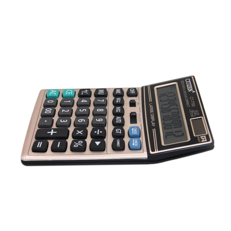 Gtttzen Desktop Rekenmachine Grote Knop 12-Bit Display Calculator Ct-7700 Dual Voeding Zonne-energie Calculator