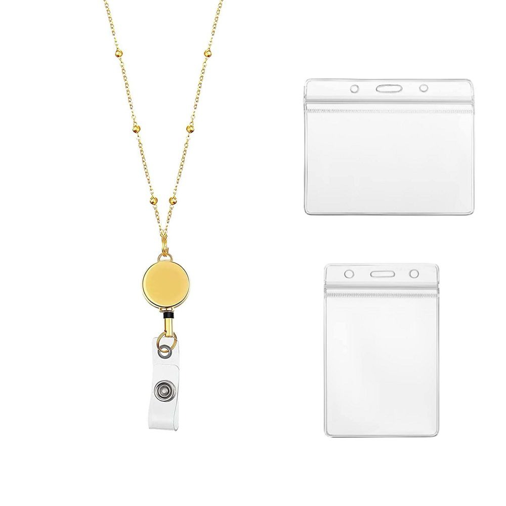 Naamkaartje sleutelhanger roestvrij staal DIY kralen Lanyard badgehouder ketting intrekbare badge reel Lanyard met ID-kaarthouders: Blauw