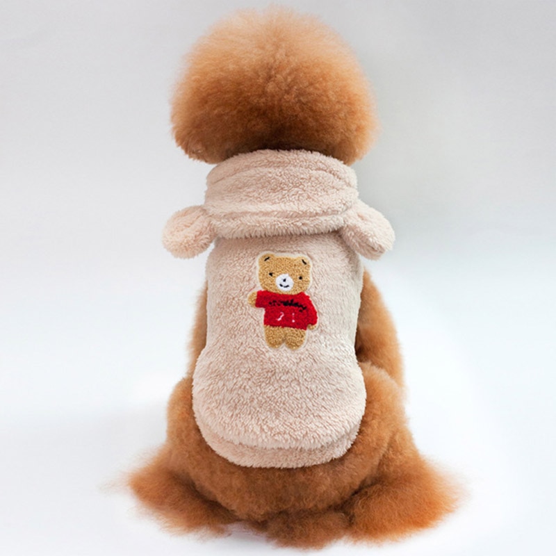 Fransk bulldog husdjurskläder vinter hund dräkt mjuk flanell valp kläder för hund kappa mops björn öra hund kläder husdjur produkter: Beige / M