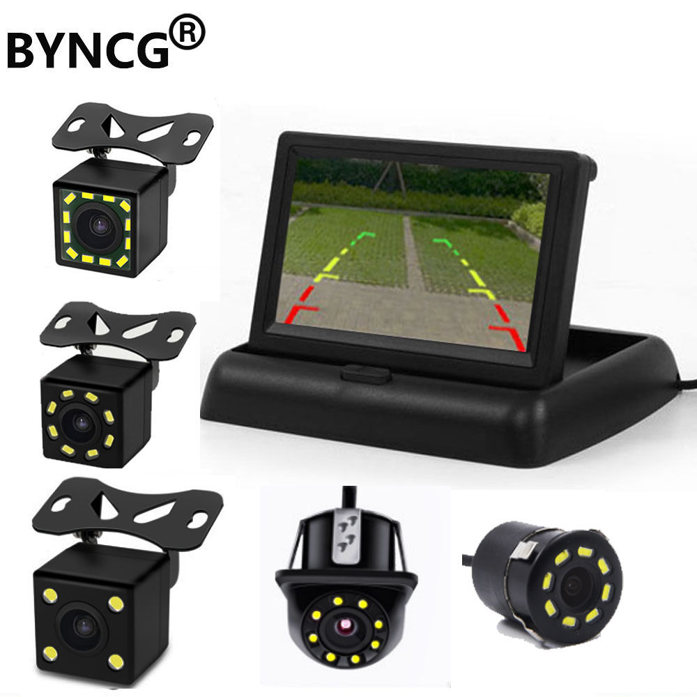 Monitor de coche plegable de 4,3 pulgadas, pantalla TFT, cámaras LCD, cámara de marcha atrás, sistema de aparcamiento para monitores retrovisores de coche NTSC PAL