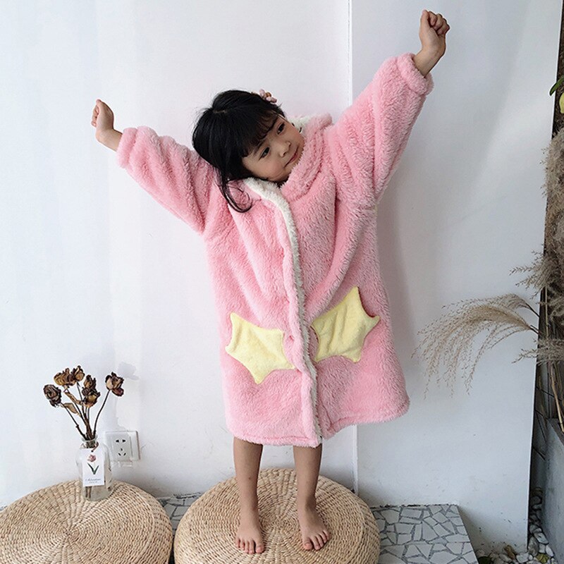 Winter Flanel Kids Pyjama Winter Warm Kinderen Nachtkleding Pyjama Jongen Meisje Met Capuchon Casual Kids Kinderen Een Stuk Pyjama: Roze / 170cm