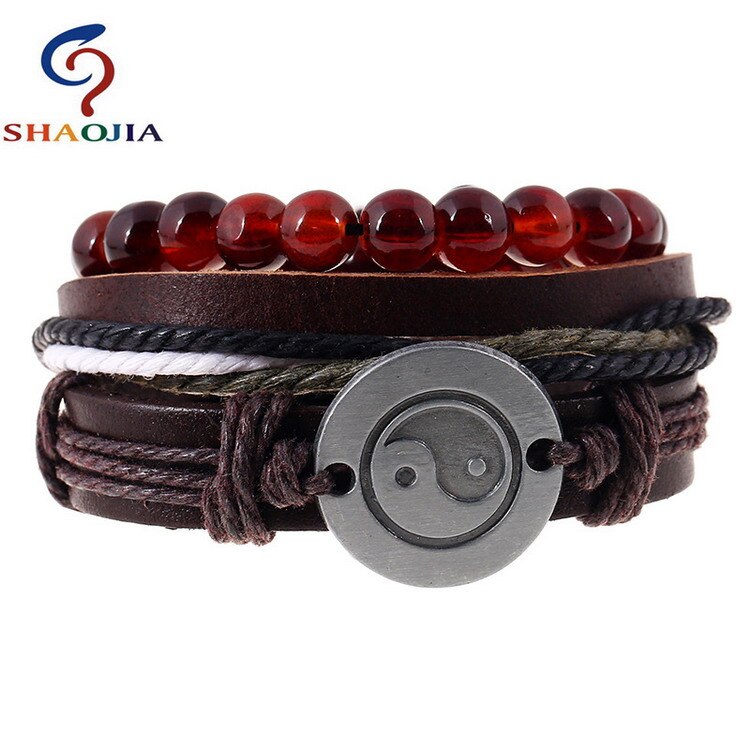 Leren armbanden sieraden heren modieuze jamaica armband verstelbare maat elastische kralen armband esdoornbladeren weven wikkelarmband: Tz016
