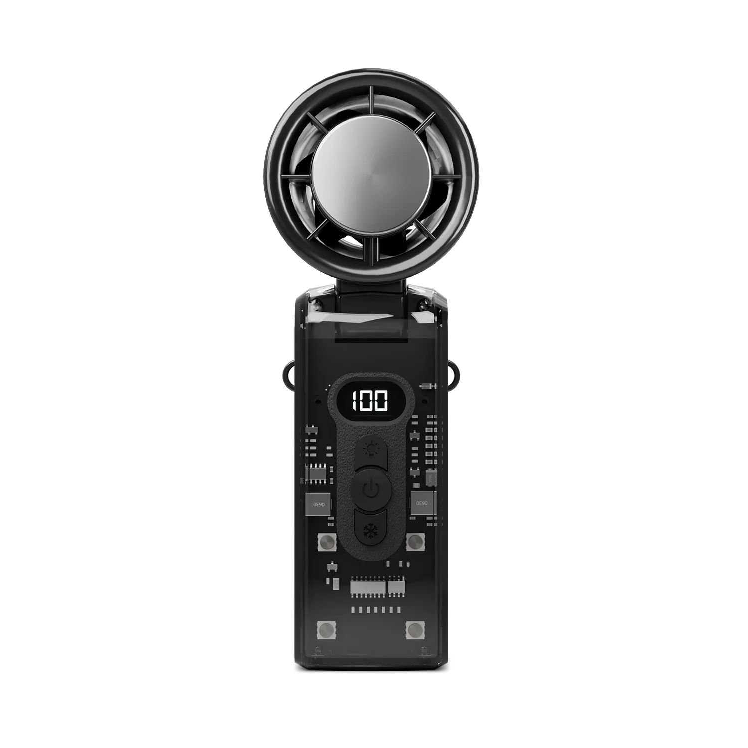 High Speed Folding Refrigeration Fan, Digital Display Mini Portable USB Charging Fan, High Wind Power Handheld Fan: black