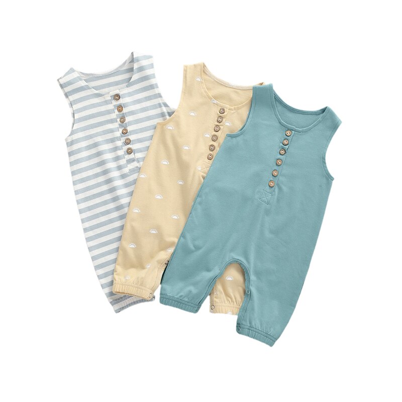 0-18m nyfödda spädbarn barn bebis flickor pojkar byxor ärmlösa randiga tryck kausala jumpsuits outfits