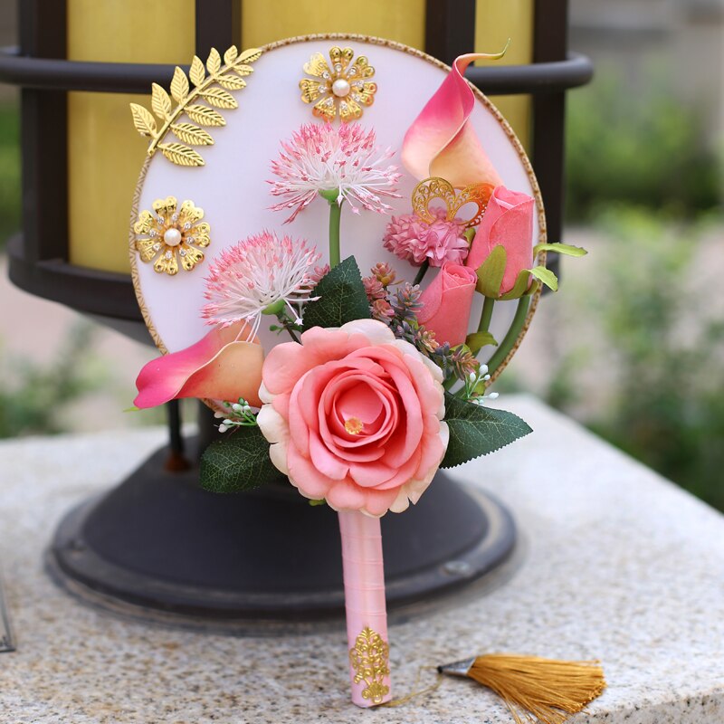 Kyunovia flor blanca amos de damas ramo broche ramo joyería buque novia flores de cristal ventilador estilo flor ramo de bodas ramo para niña D100: Rosa
