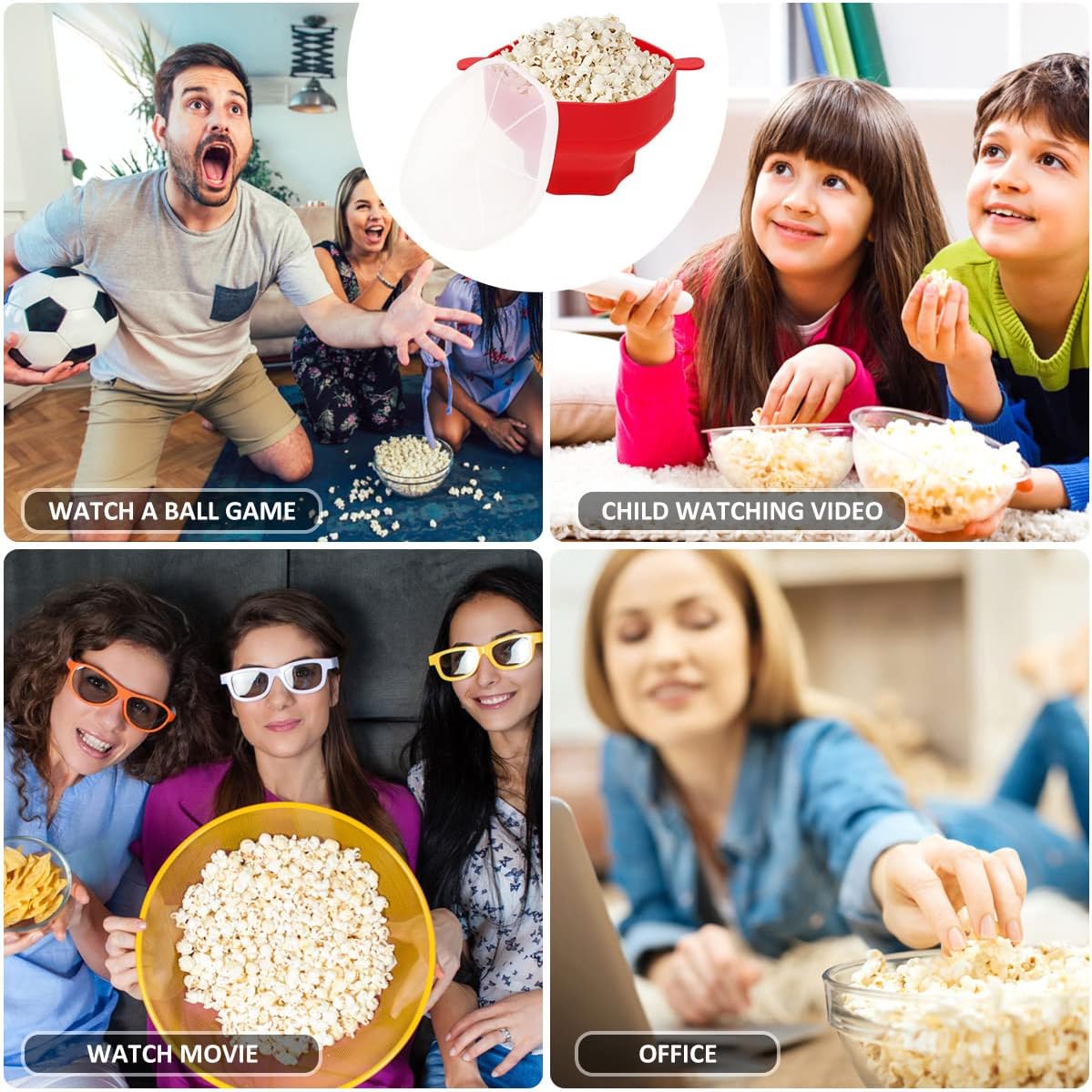 Cuenco de palomitas de maíz de silicona, horno microondas, máquina de palomitas de maíz con tapa, Popper plegable, soporte de cubo familiar, herramientas de cocina para hornear