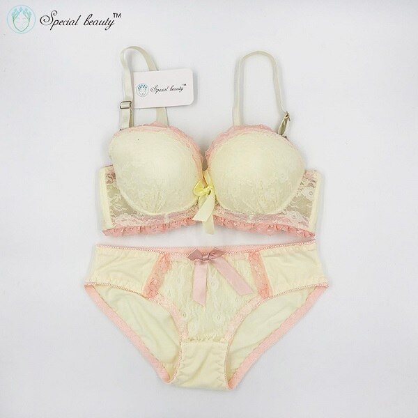 !Special beauty Soft Campus wind Pure Sweet Girlhood As beautiful as first love Push Up Teenage Bra Set: yellow / 70A