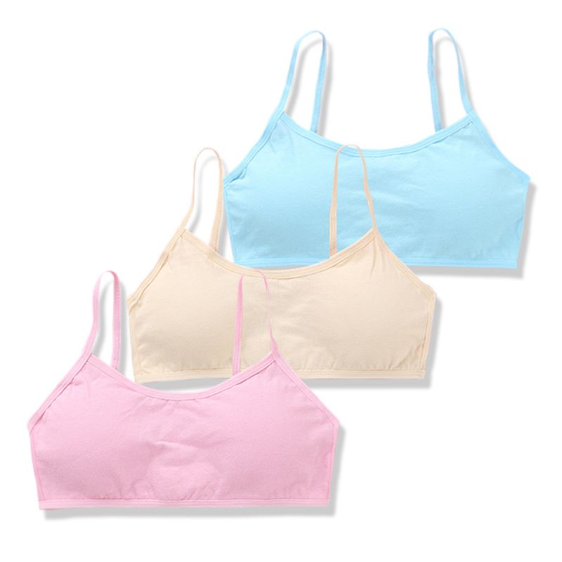 3pcs/Lot Young Girls Solid Soft Cotton Bra Puberty Teenage Breathable Underwear: G