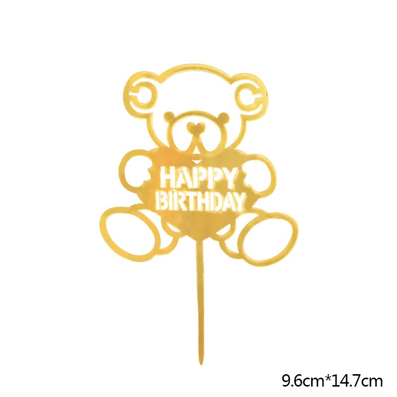 Blume Acryl Kuchen Topper Glücklich Geburtstag Gold Brief Cupcake Topper Für Baby Dusche Kinder 1st Geburtstag Party Kuchen Dessert Decor: B09-1Pc