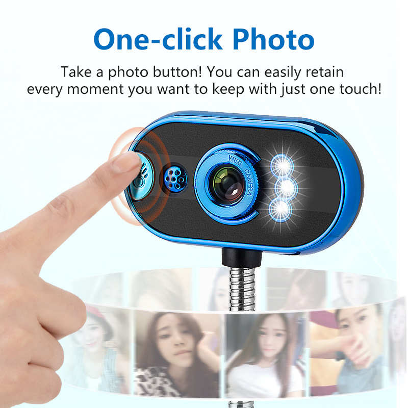 USB 2.0 Desktop Webcam Camera Web Cam With Mic 4 Built-in Night LED Lights Night Vision For Computer PC Laptop