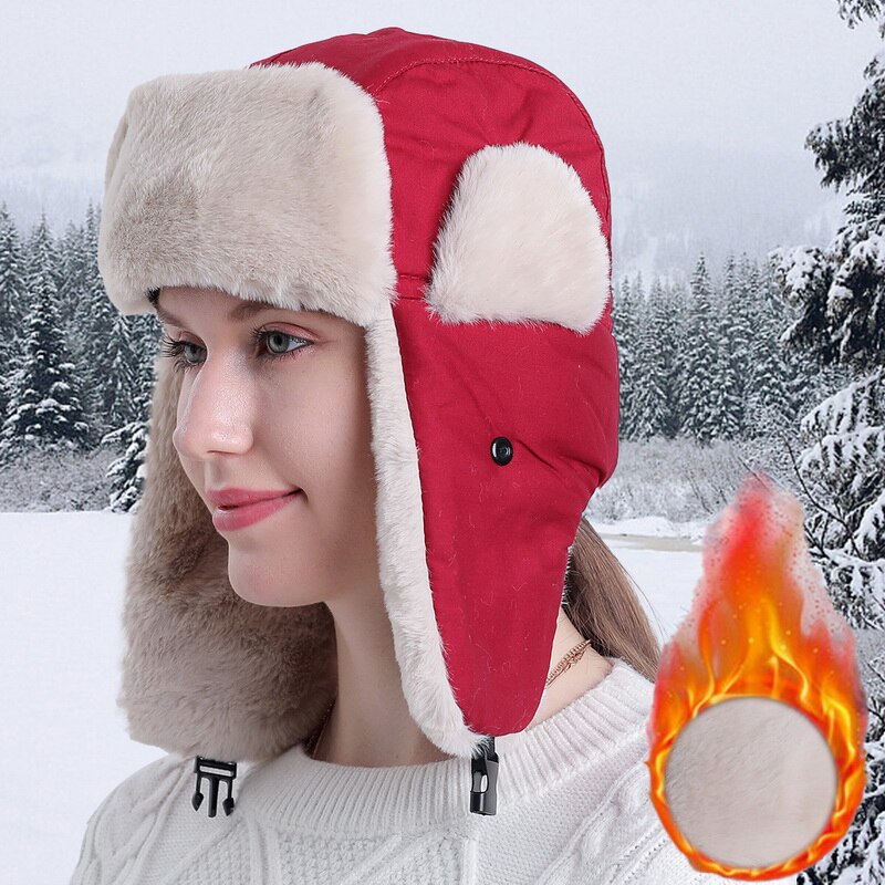 Vrouwen Winter Leifeng Bomber Hoeden Man Aviator Hoeden Russische Cap Oorkleppen Bomber Leifeng Caps Voor Mannen Outdoor Winddicht hoed