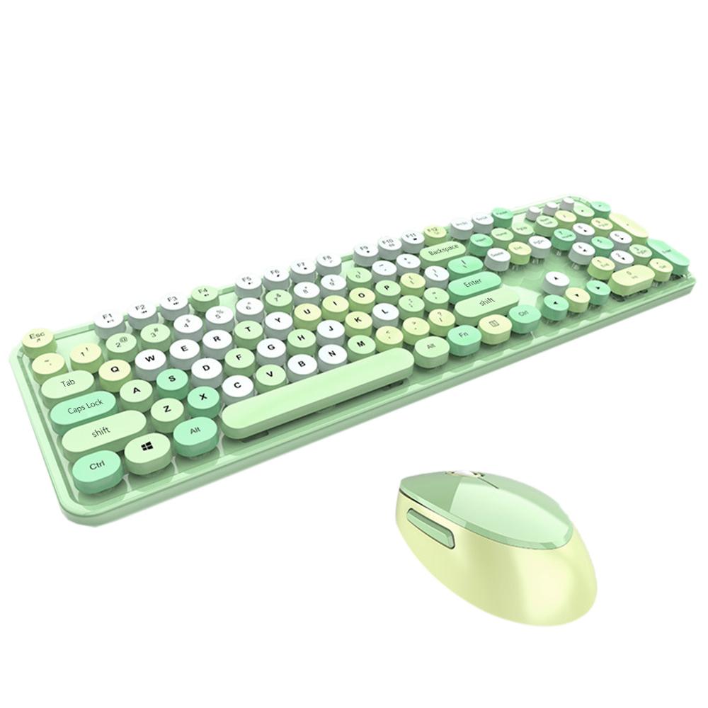 Green 2.4Ghz Wireless Keyboard and Mouse Set Portable Universa Laptop Round Keycap Punk Keyboard and Mice