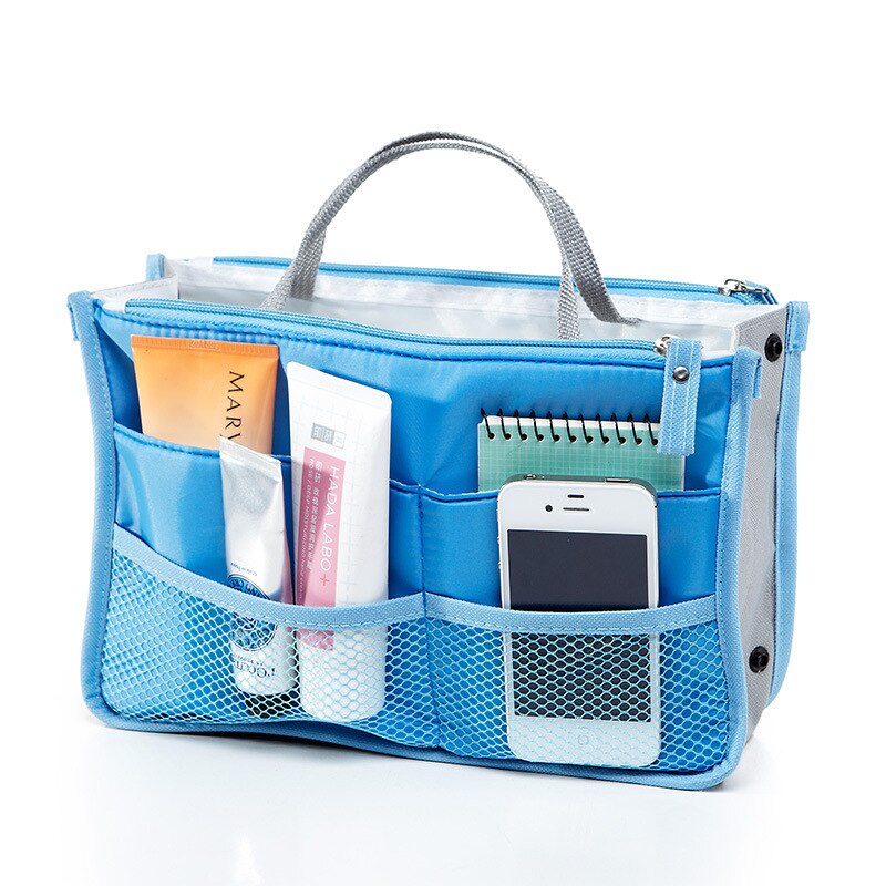 Ladies Organizer Bag Multi Functional Cosmetic Storage Handbag Bags Women Travel Makeup Insert Purse: Sky Blue