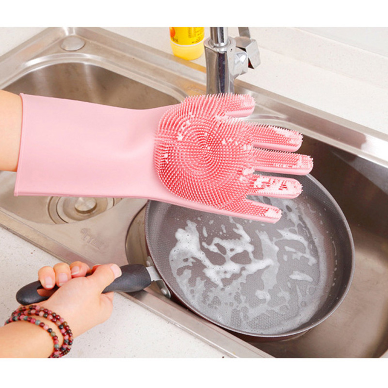 Guantes de goma para fregar platos, esponja de limpieza de grado alimenticio, multiusos, mágicos, 1 par