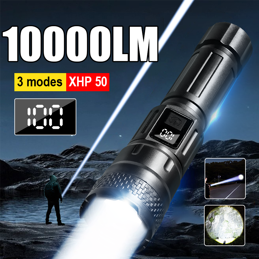 10000lm kraftige ledet-lommelykter 500m abs-lommelykter usb-oppladbare håndlamper vanntett utendørs campinglykt