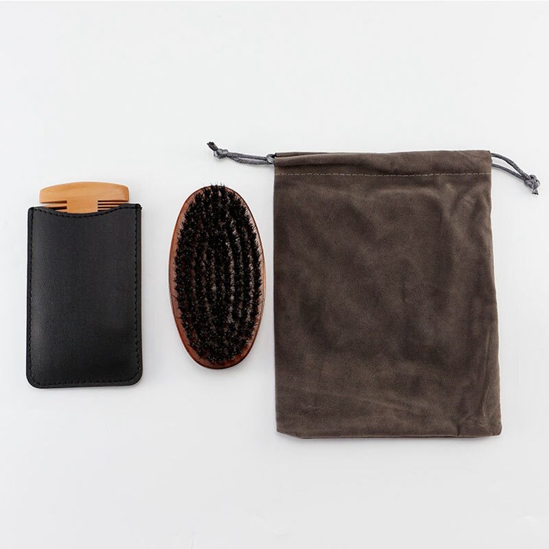 Wood Beard Kit Beard Brush Set Double-Sided Styling Comb Scissor Repair Modeling Cleaning Care Kit for Men