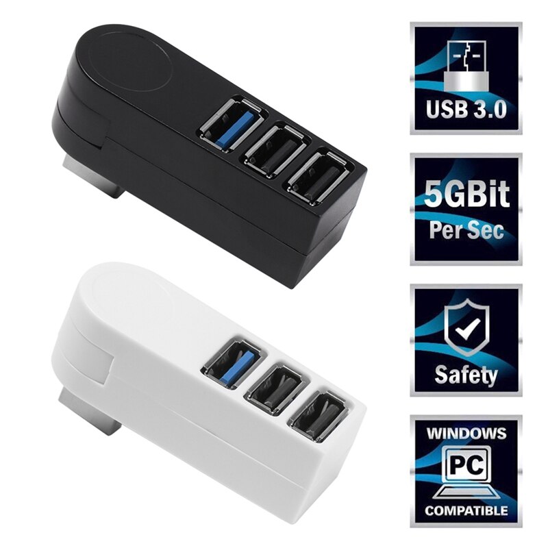 Mini Rotatable 3 Port USB 3.0 Hub High Speed Data Transfer Splitter Box Adapter USB Expander for PC Laptop