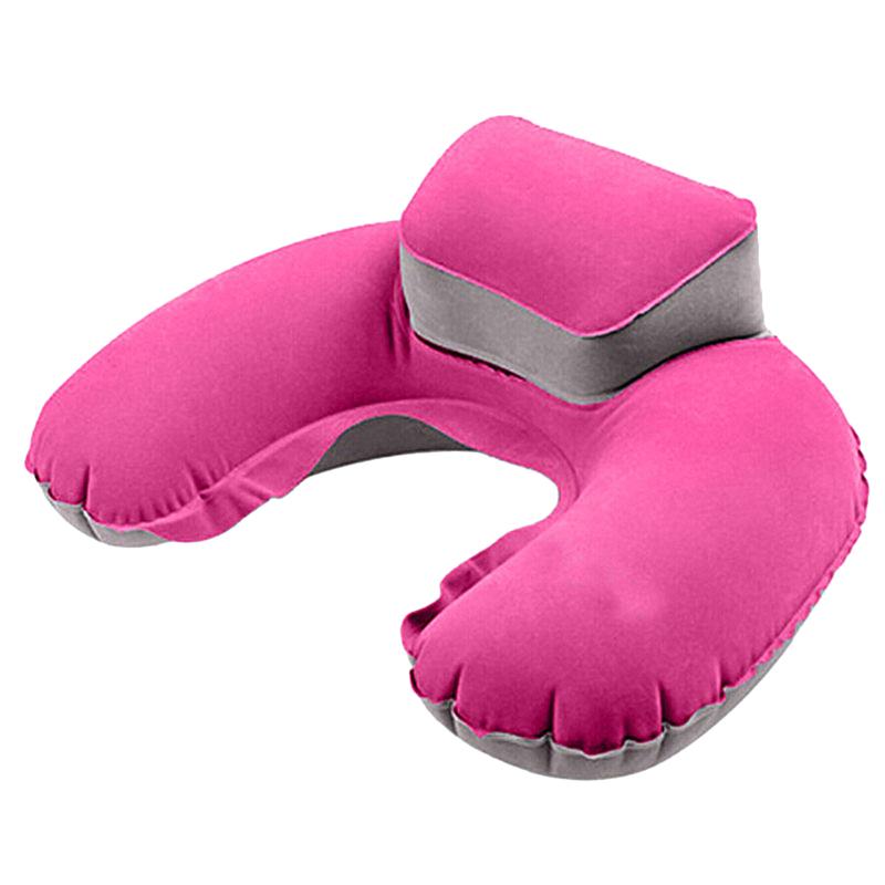 Oreiller gonflable en forme de U, coussin de cou et tête Durable pour voyage, Camping, extérieur (avec bouchon d'oreille): Rosy