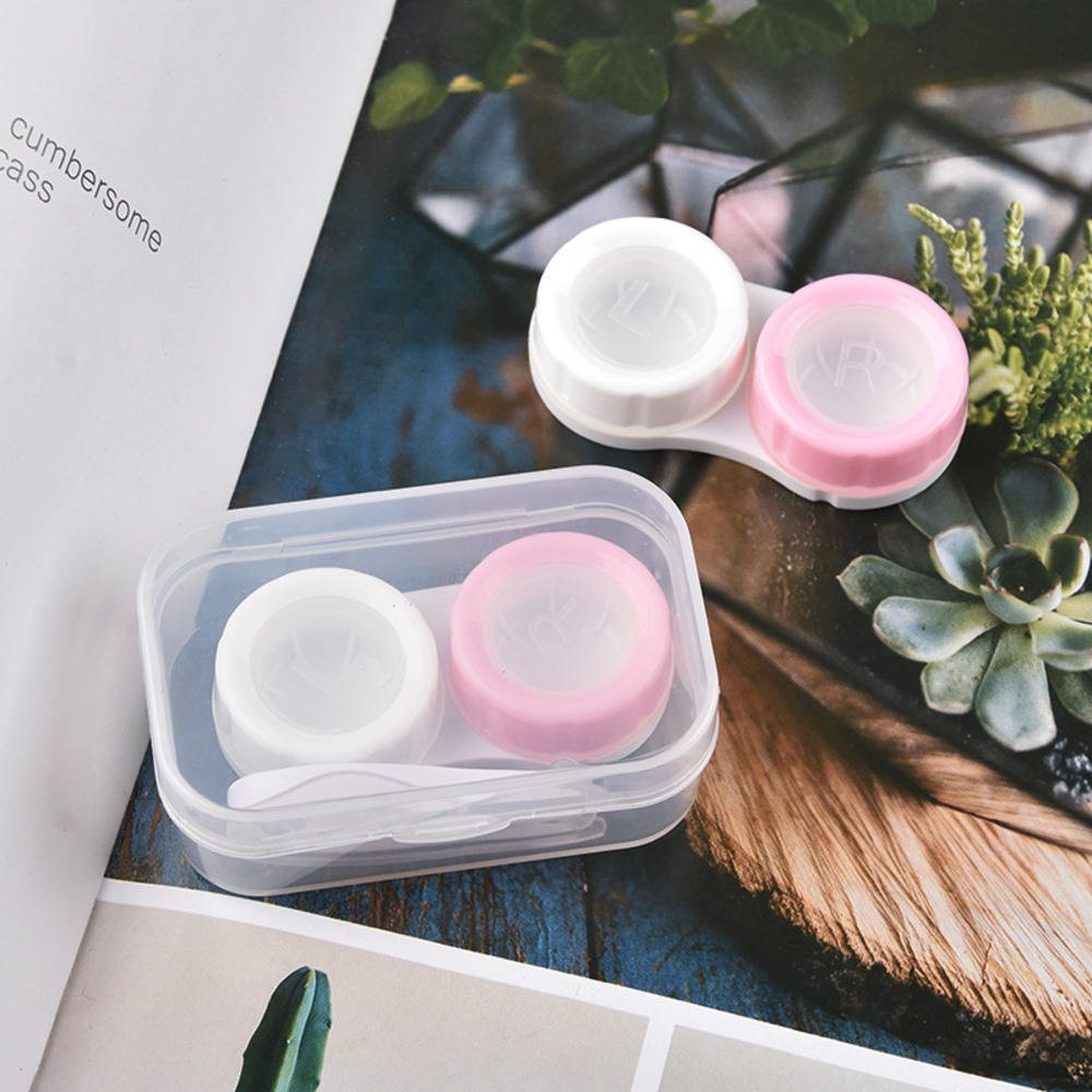 Frostat gummifärg fyrkantigt kontaktlinsfodral med spegel unisex kontaktlinsbehållare resesats lådtillbehör: Vitt pulver