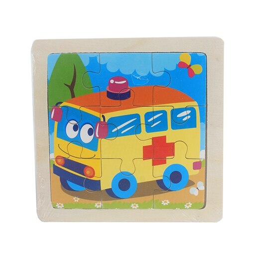 Kids Toy Wood Puzzle Small Size 11*11cm Wooden 3D Puzzle Jigsaw for Children Baby Cartoon Animal/Traffic Puzzles Educational Toy: ambulance