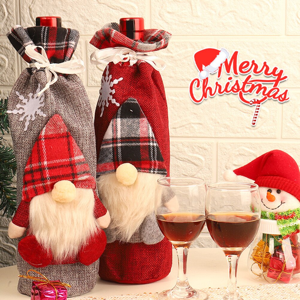 Jul vinflaske støvdæksel ansigtsløs dukke champagnepose santa cluas vinflaskeholder år juledekoration