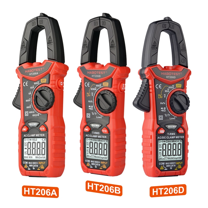 Current Clamp Meter Multimeter HABOTEST HT206 Series AC DC Amp Meter Digital Amperometric Voltage Tester HT206D