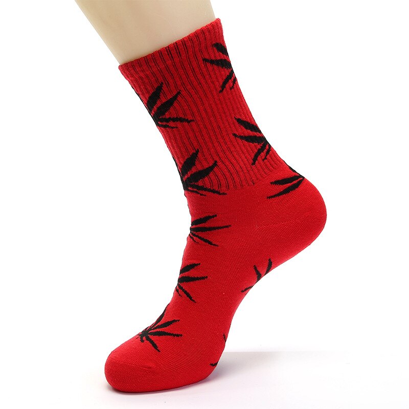 5 Paren/partij Herfst Winter Leaf Warm Katoenen Sokken Mannen Casual Crew Sokken Huf Sokken Mannelijke maat 40-45: red and black leaf