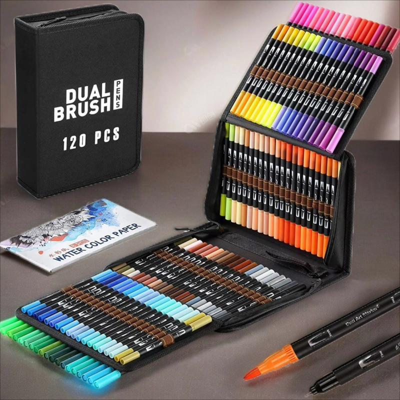 Dual Tip Marker Set: Fineliner & Brush Tips, Felt Pens – Art Markers for Watercolour, Calligraphy & Drawing