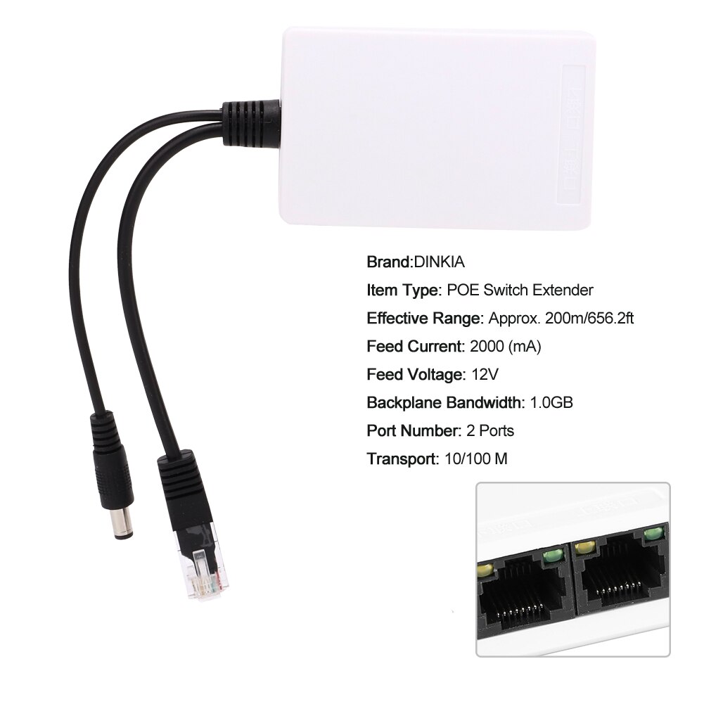 2 port 10/100m poe switch extender power extender bærbar extender til hikvision dahua poe switch / vcr ip kameraer