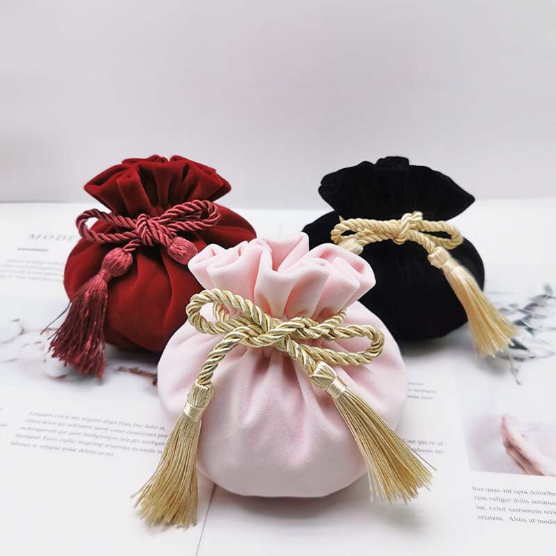 red Velvet Drawstring Closure Pouch Jewelry bag Birthday Wedding candy bag Party Festival Supplies 12*17cm 1PC