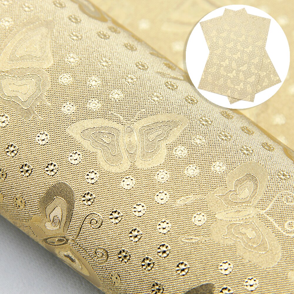 Bump Textured Faux Leather Sheets Butterfly Solid Color Synthetic Leather Fabric Roll 30x140cm for DIY Earrings Hair Bows Crafts: 1gold