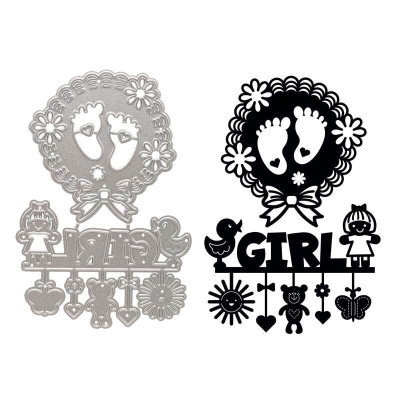 Kokorosa Baby Footprint with Boy Girl Letter Metal Cutting Dies Embossing Stencil Scrapbook Template Punch Paper Crafts