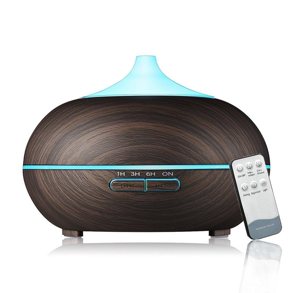 500 Ml Aroma Essentiële Olie Diffuser Ultrasone Luchtbevochtiger Met Houtnerf Elektrische Led Verlichting Aroma Diffuser Voor Home Spa: Dark Wood Grain / EU Plug