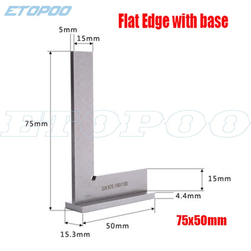 Grade1 Gehard Koolstofstaal 90 Graden Platte Rand Plein Met Brede Basis 90 Graden Industriële Brede Basis Vierkante Gauge Gereedschap: 75X50mm