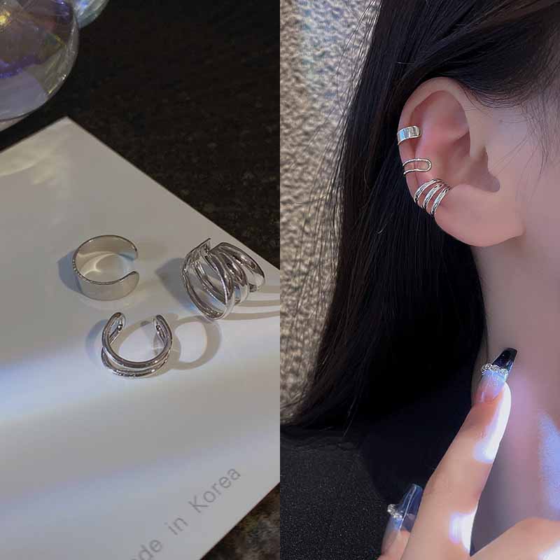 Silver Color Leaves Clip Earrings for Women Men Simple C Ear Cuff Non-Piercing Ear Ear Clip Set Trend Jewelry: Gold-color