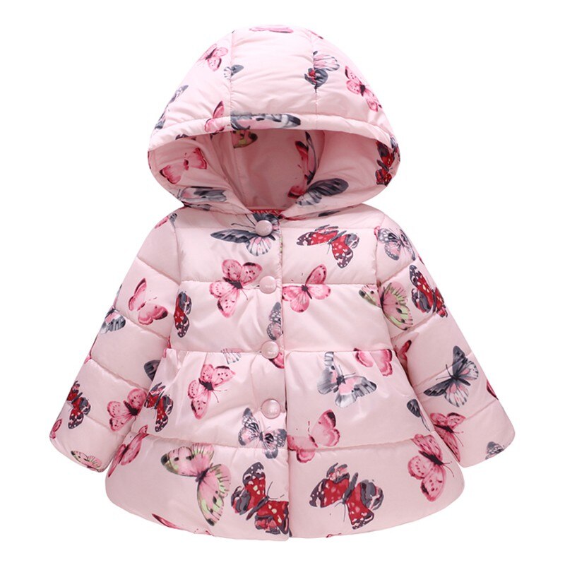 Giacca imbottita abbottonata con stampa farfalla invernale bambina: P / 3-4T