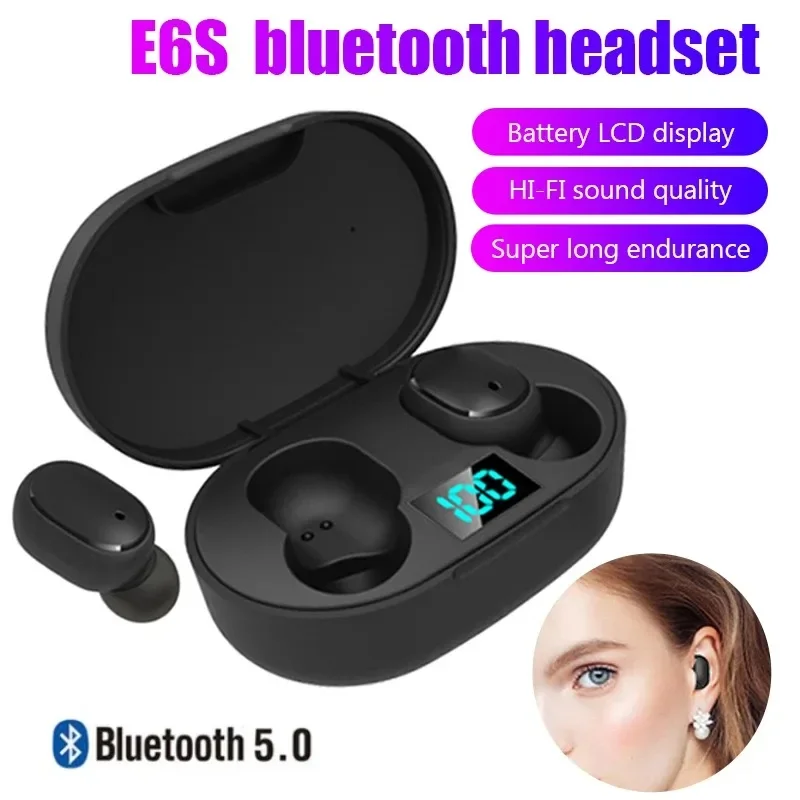 TWS E6S Bluetooth-oortelefoon 5.2 Draadloze hoofdtelefoon met microfoonoplaaddoos Handsfree oordopjes voor ruisonderdrukking Headset